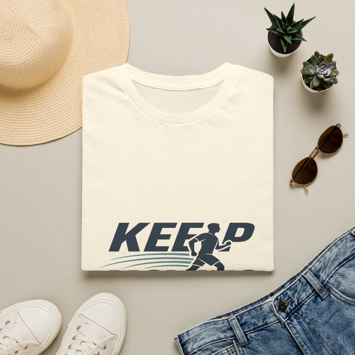 Minimalist T-Shirt Design Featuring _Keep Moving_ Statement- Graphic Tees