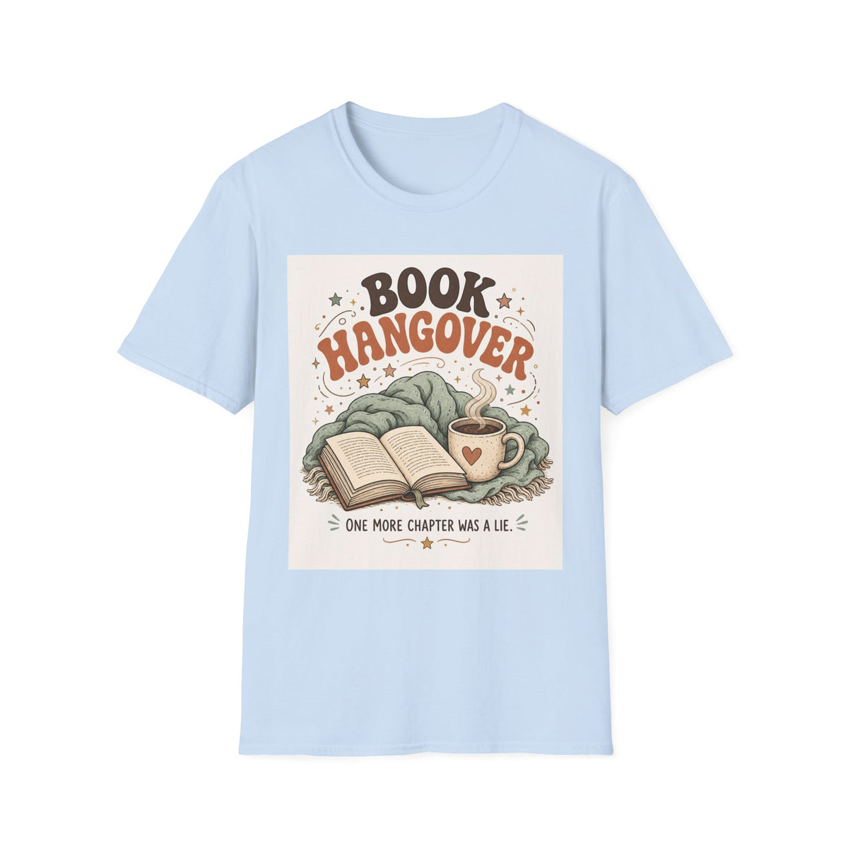 Cozy T Shirt Design Featuring Book And Coffee Cup