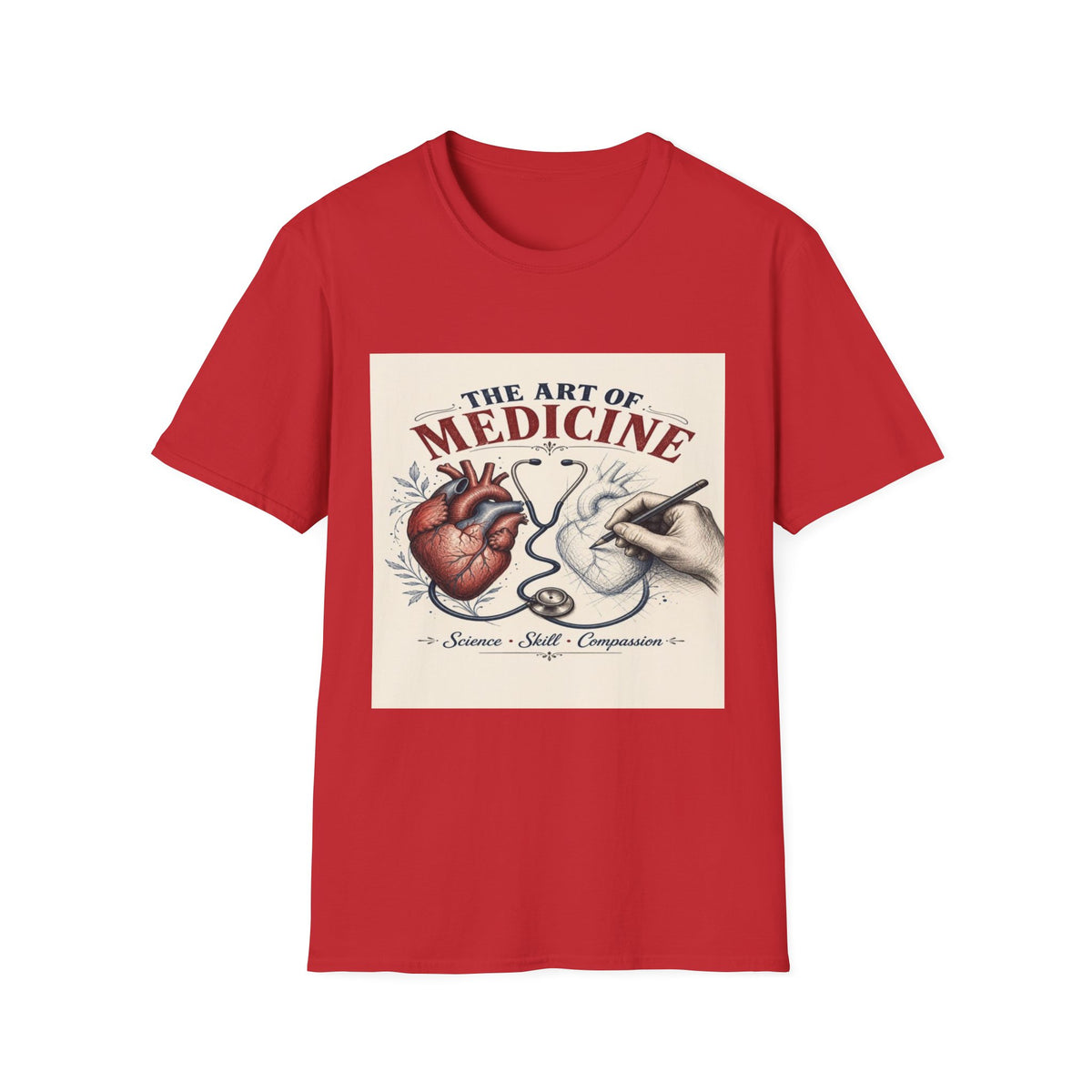 T-shirt Design Featuring Anatomical Heart And Sketching Hand- Graphic Tees