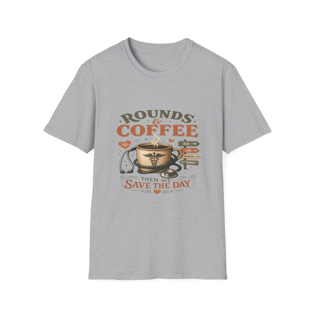 Coffee Cup With Stethoscope Combining Vintage Café And Medical Aesthetics- Graphic Tees