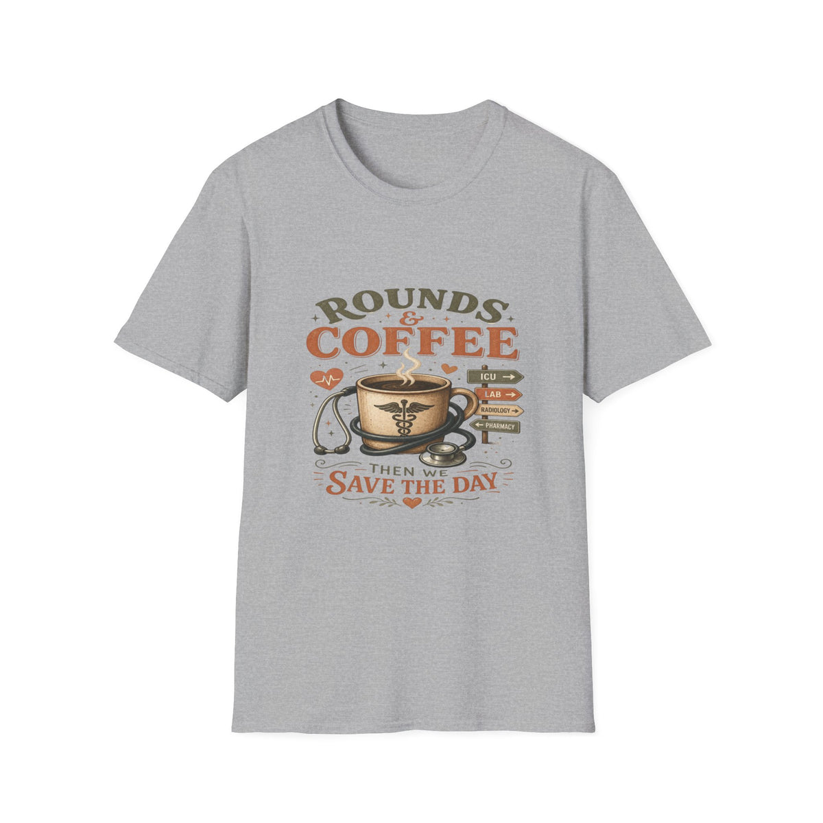 Coffee Cup With Stethoscope Combining Vintage Café And Medical Aesthetics- Graphic Tees