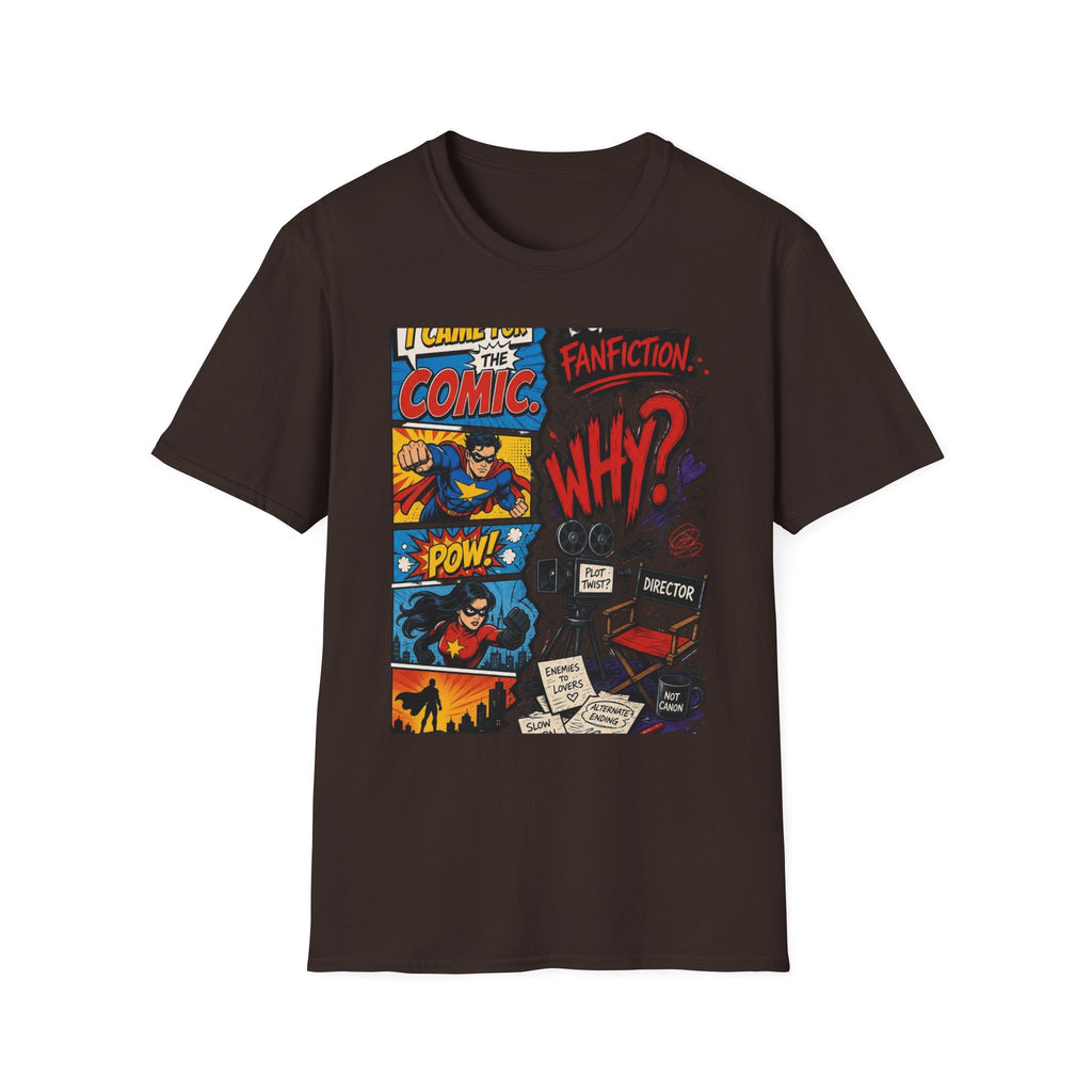 Split T Shirt Design Featuring Comic Panels And Fanfiction Elements