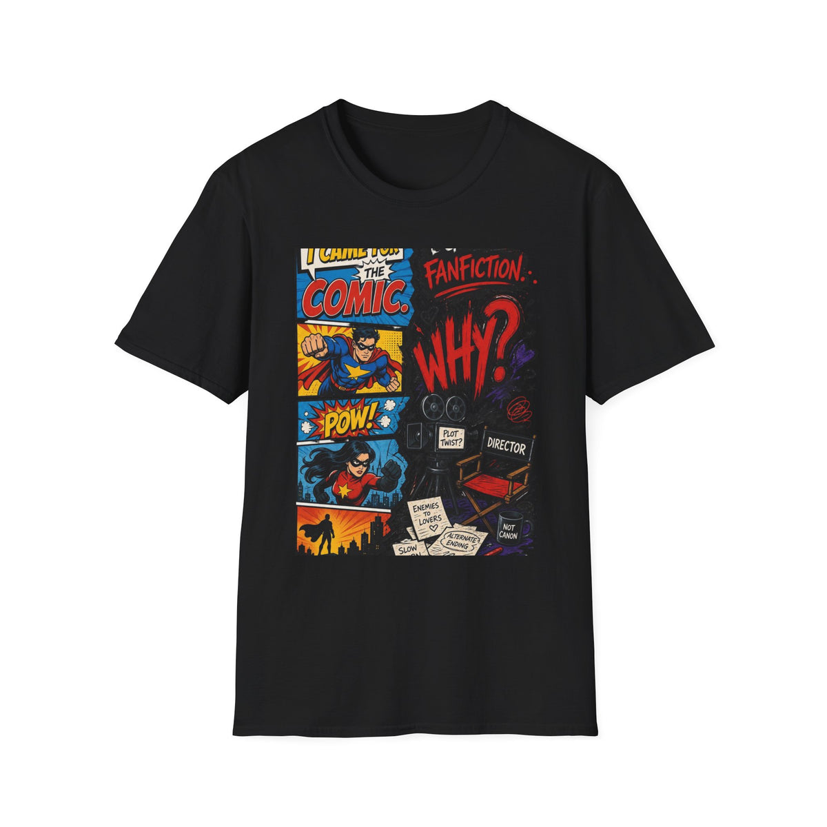 Split T Shirt Design Featuring Comic Panels And Fanfiction Elements