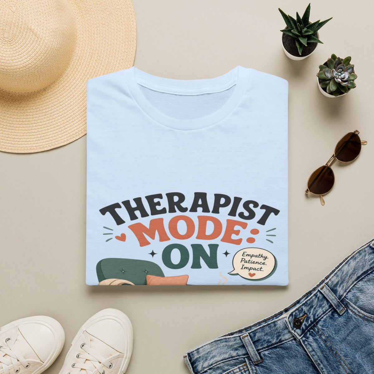 Bold Typography Depicting Therapist Mode With Stylish Illustrations- Graphic Tees