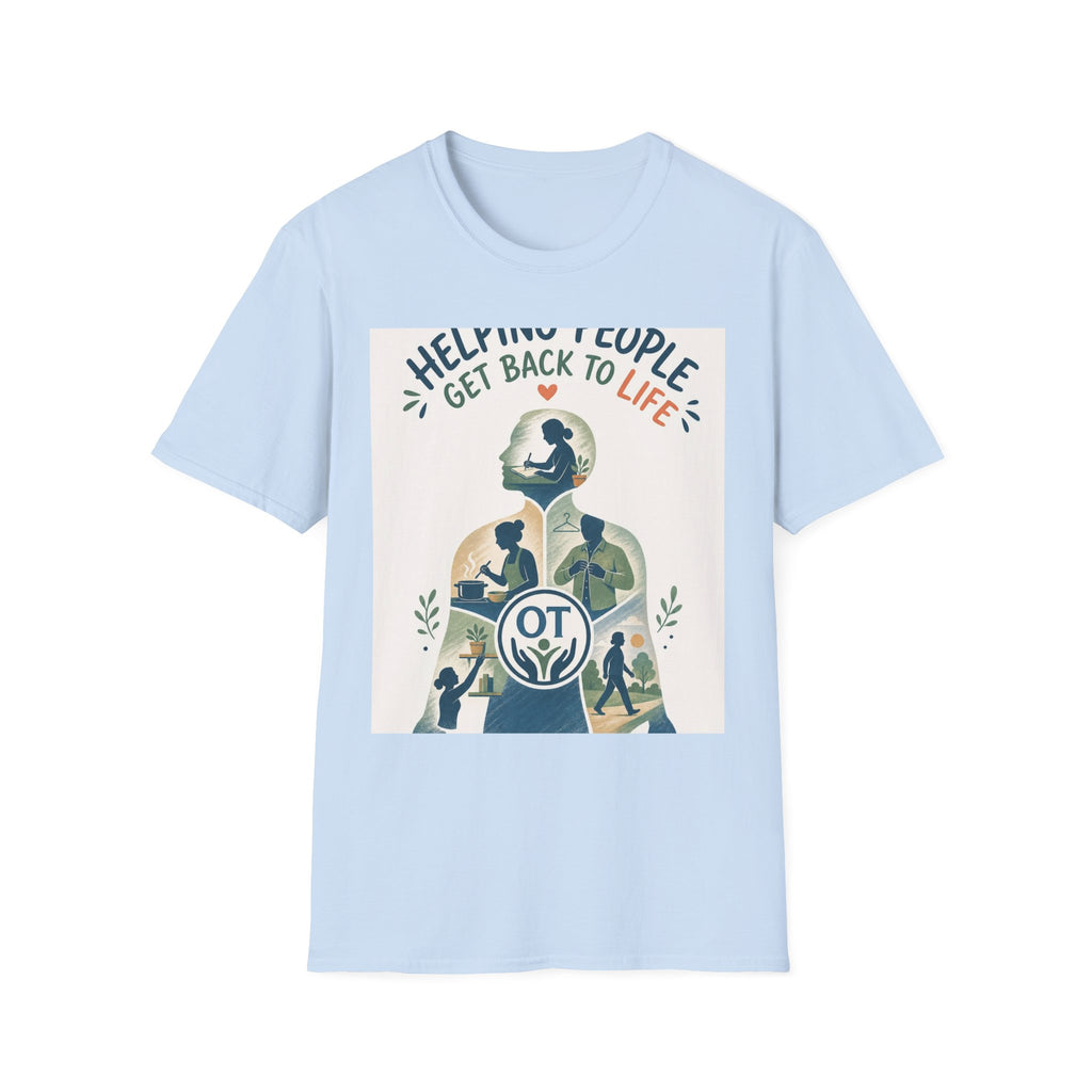 T Shirt Design Featuring Daily Activities Silhouette With OT Symbol