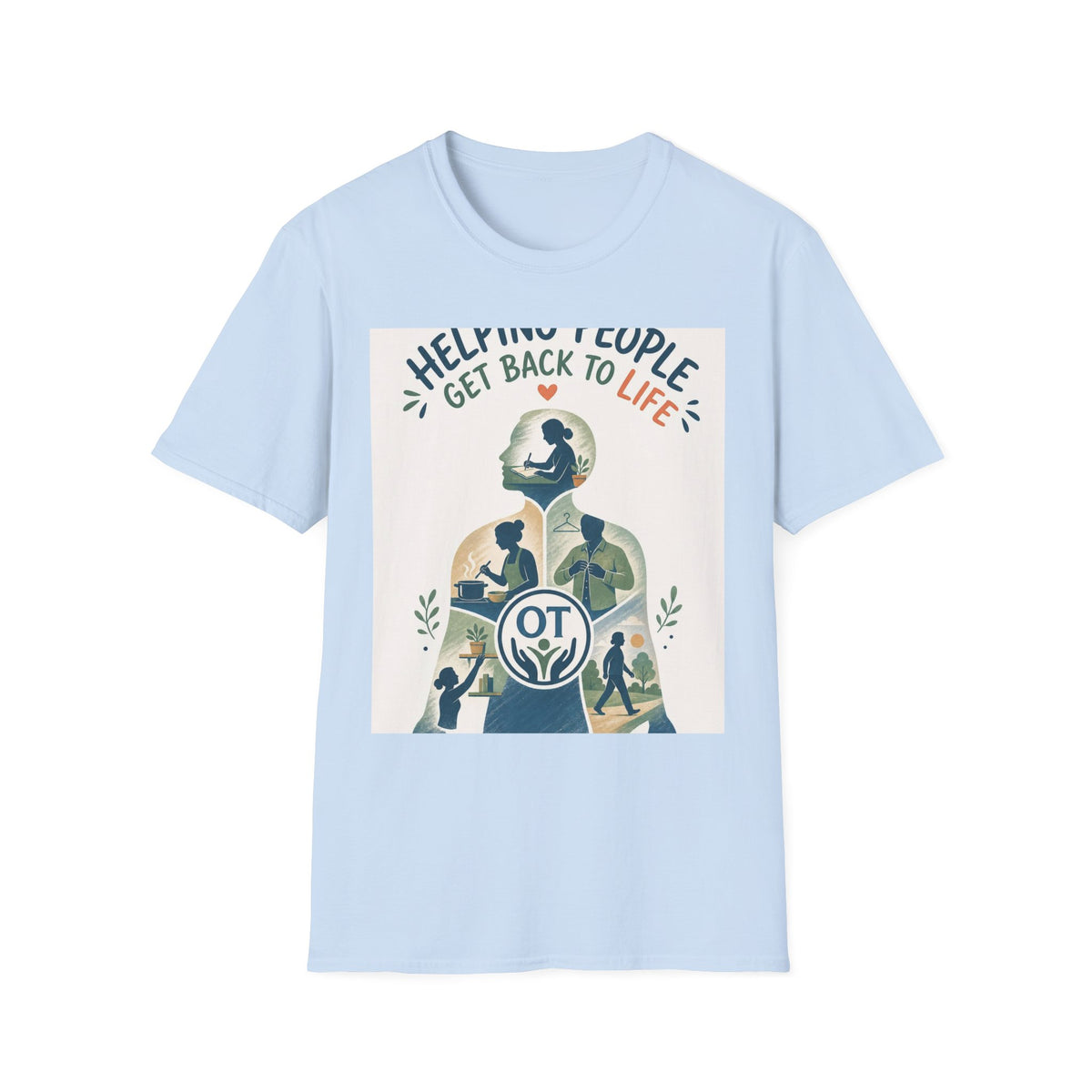 T Shirt Design Featuring Daily Activities Silhouette With OT Symbol