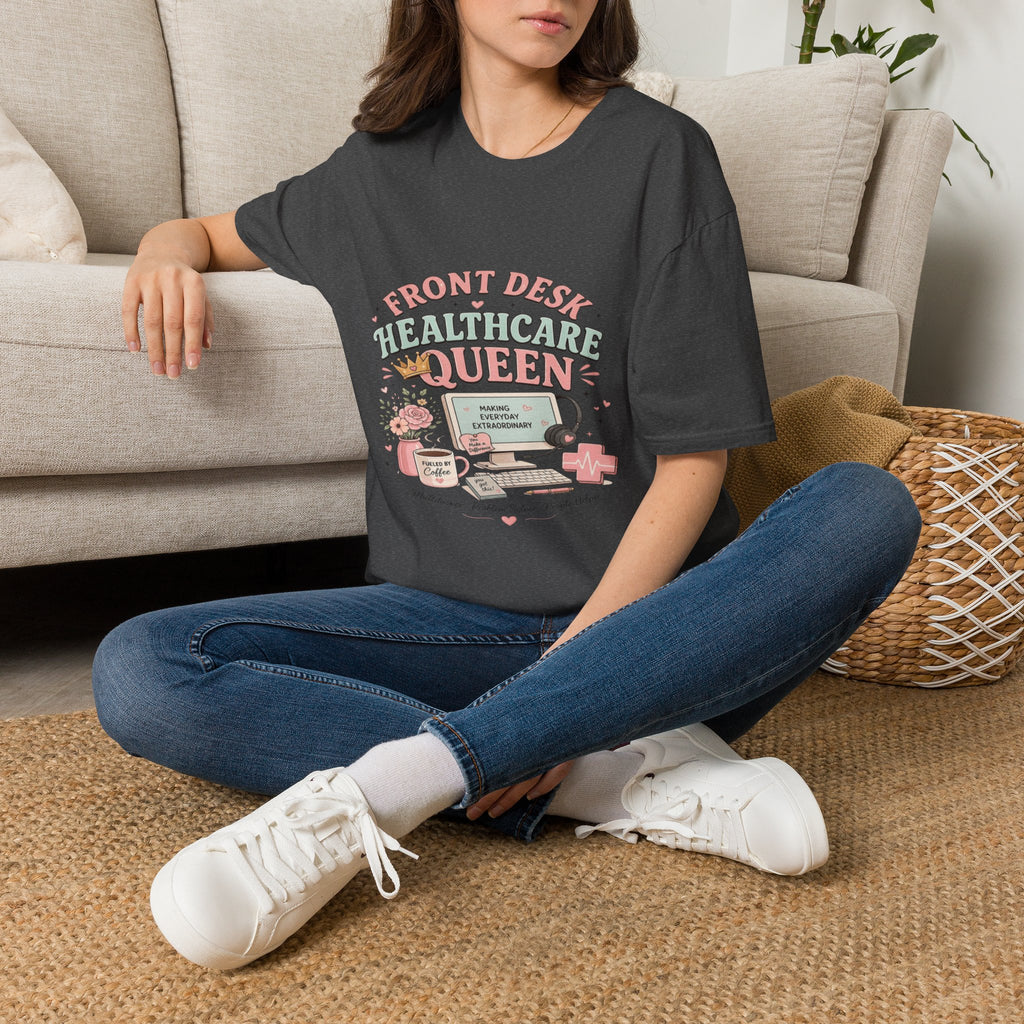 Playful Feminine Design For Front Desk Healthcare Queen- Graphic Tees