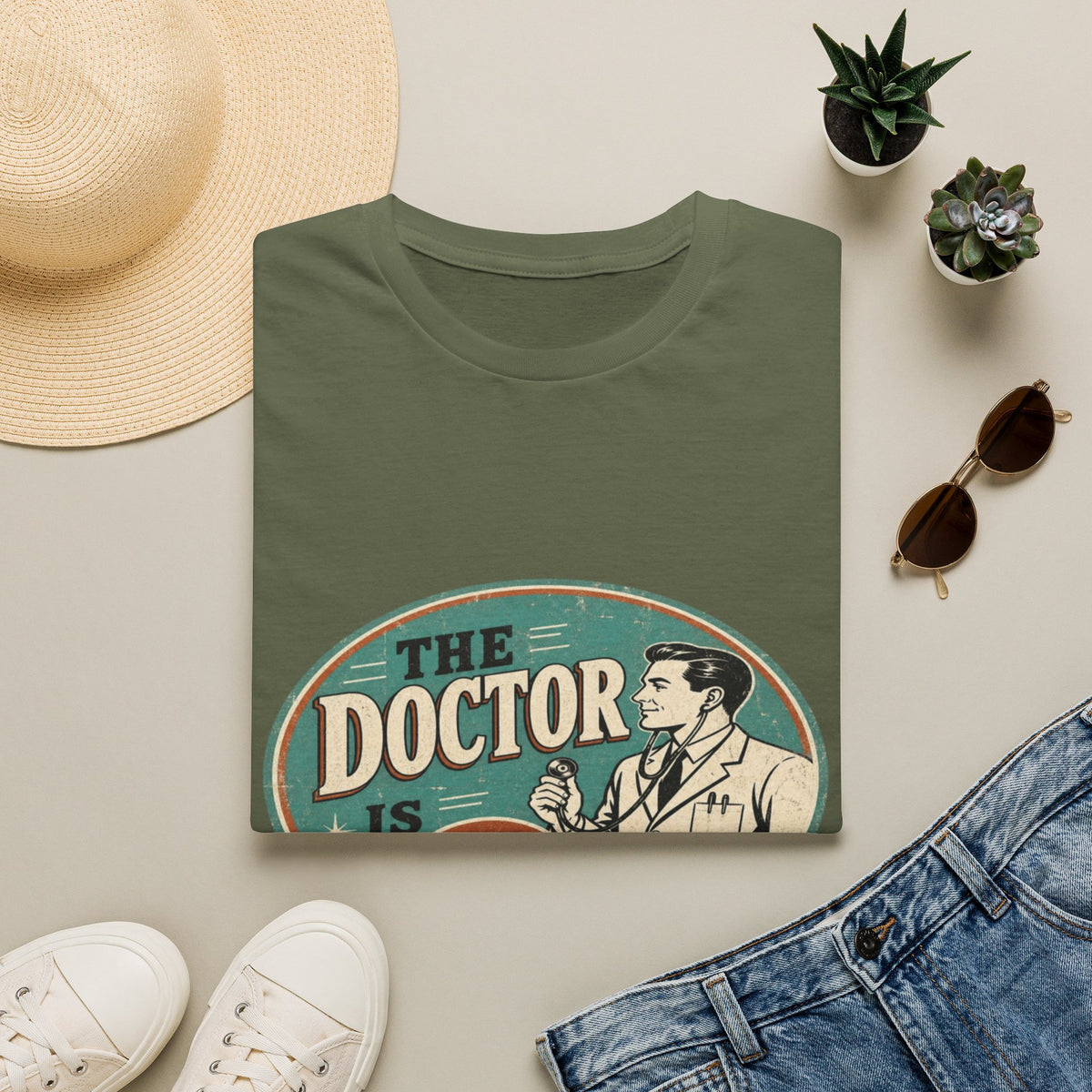 Vintage 1950s Doctor Office Graphic With Classic Badge- Graphic Tees