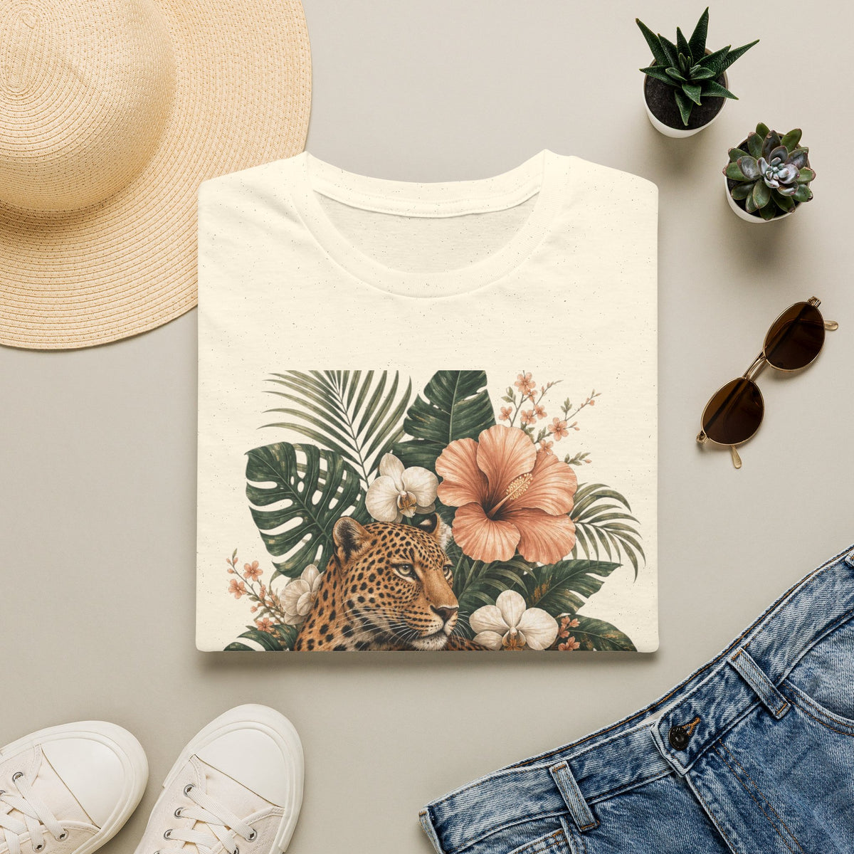 Leopard & Tropical Hibiscus T-Shirt