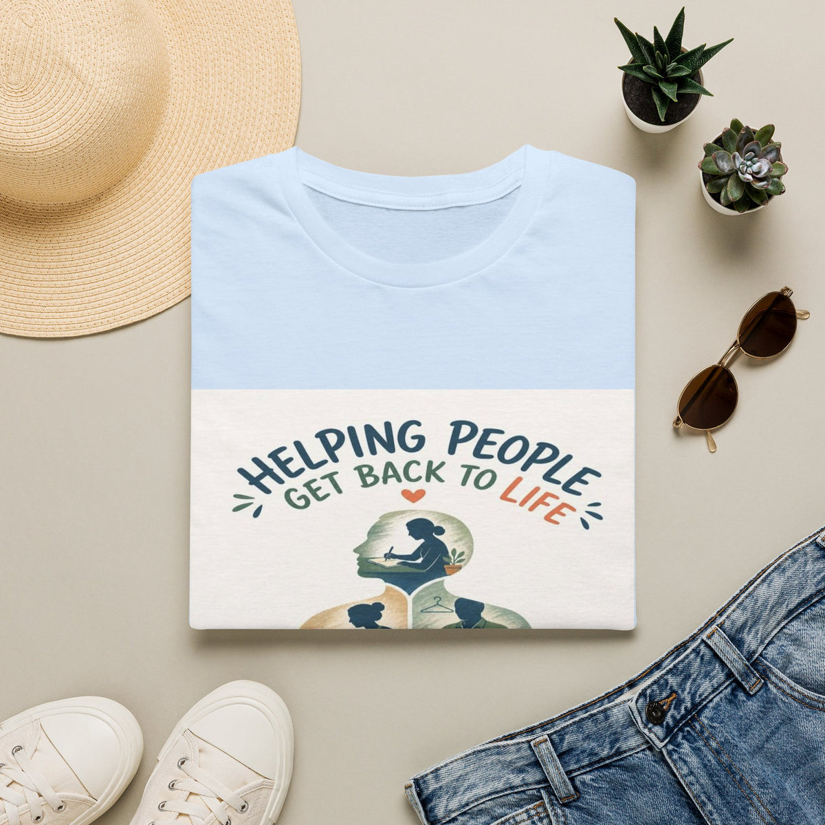 T-shirt Design Featuring Daily Activities Silhouette With OT Symbol- Graphic Tees
