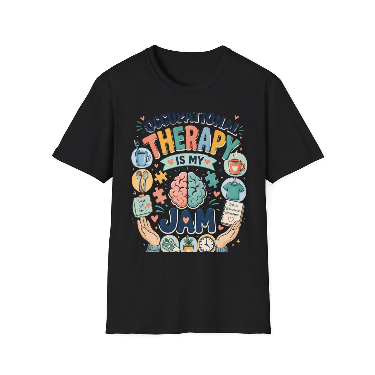 Playful T Shirt Design Celebrating Occupational Therapy Vibrantly Illustrated