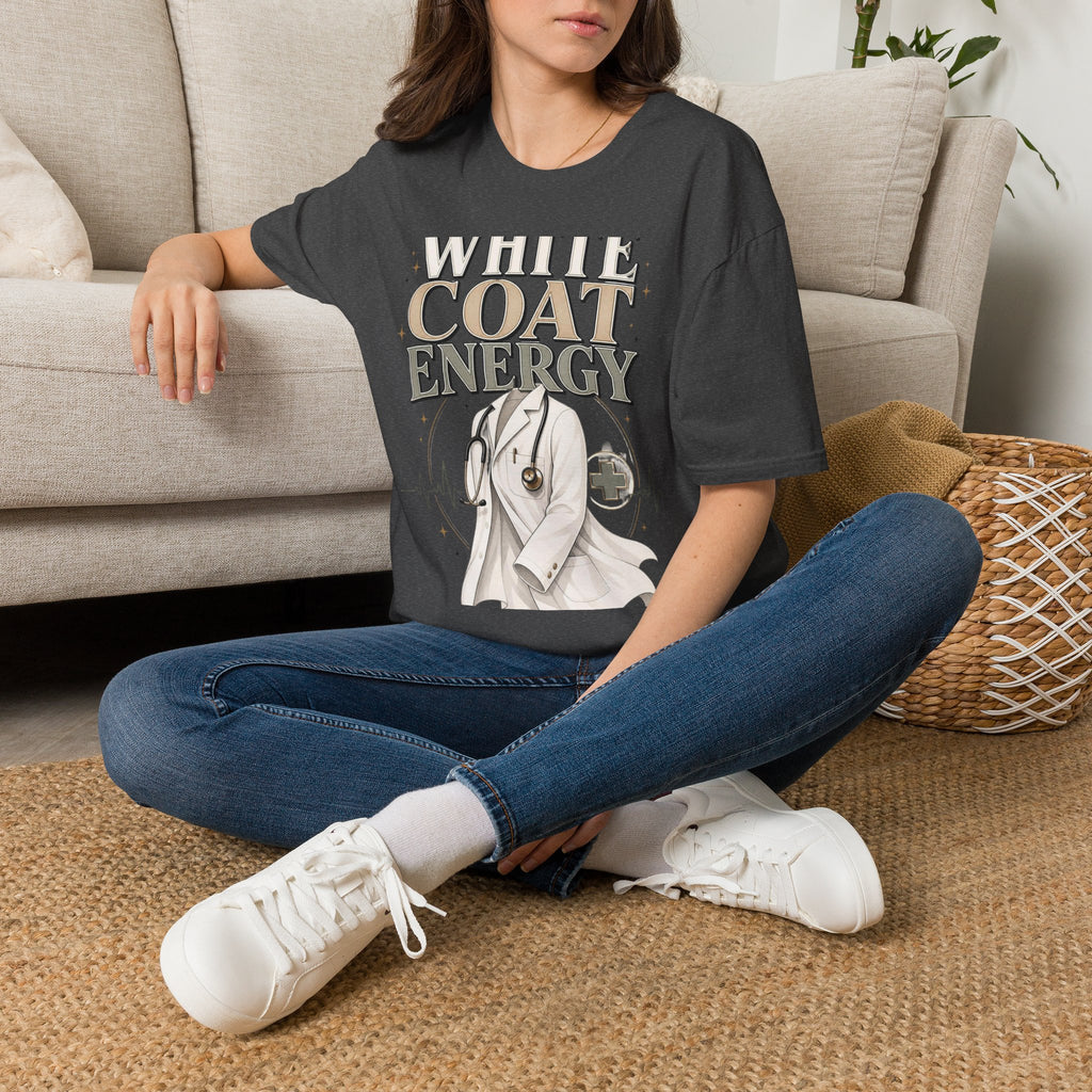 Elegant T Shirt Design Featuring White Coat Energy Typography