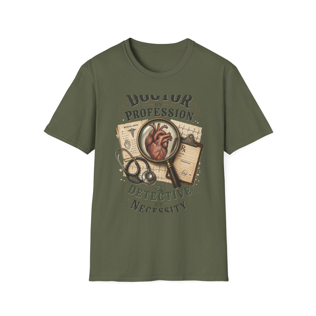 Vintage Detective Inspired T Shirt Featuring Anatomical Heart And Magnifying Glass