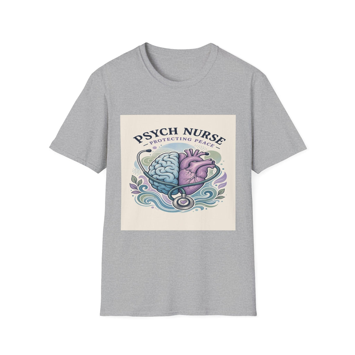 Stylized Brain And Heart Illustration With Stethoscope Art- Graphic Tees