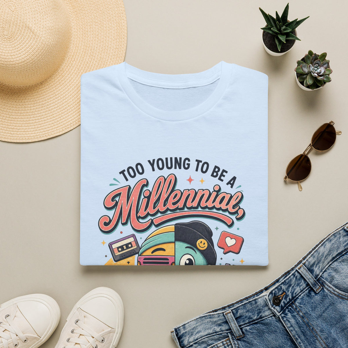 Millennial vs Gen Z Retro Graphic T‑Shirt — "Too Young to Be a Millennial, Too Old to Be a Gen Z"
