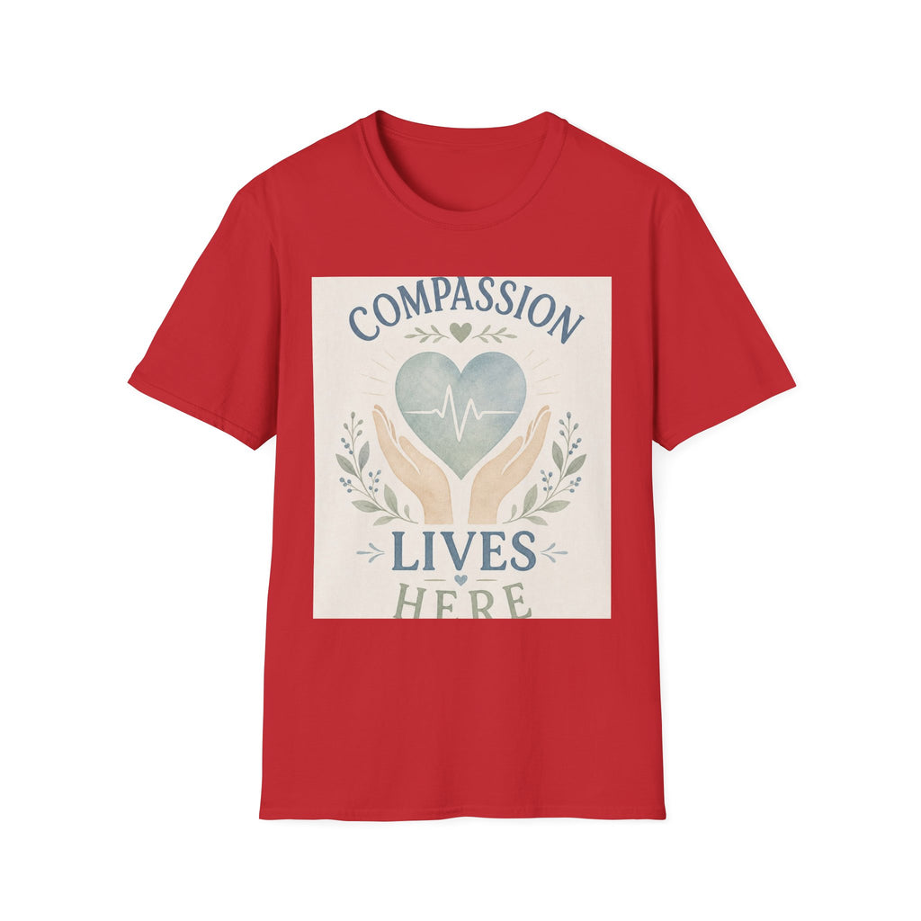 T Shirt Design Featuring Compassion Lives Here With Heart And Hands