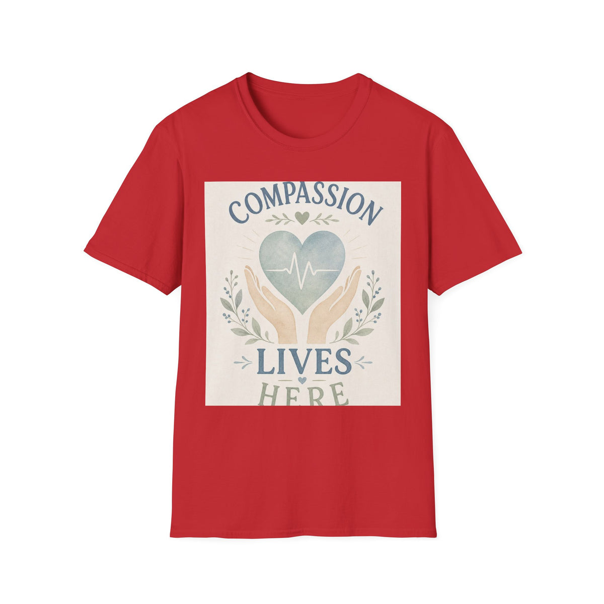 T Shirt Design Featuring Compassion Lives Here With Heart And Hands
