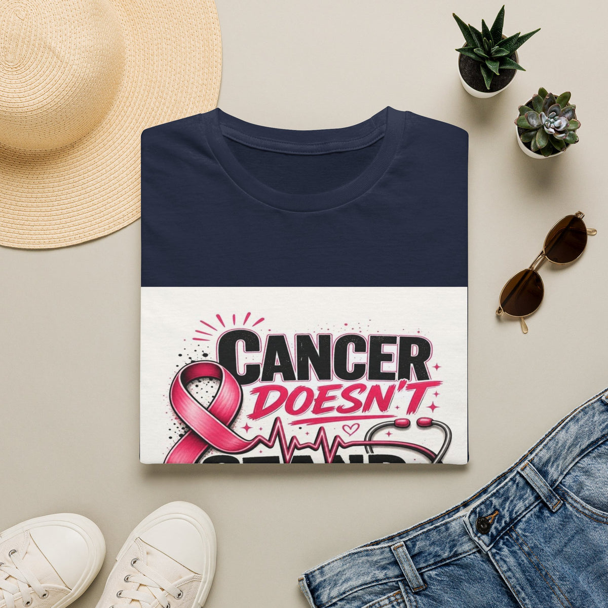 Bold Oncology Nurse Design Featuring Empowering Phrase With Awareness Ribbon- Graphic Tees