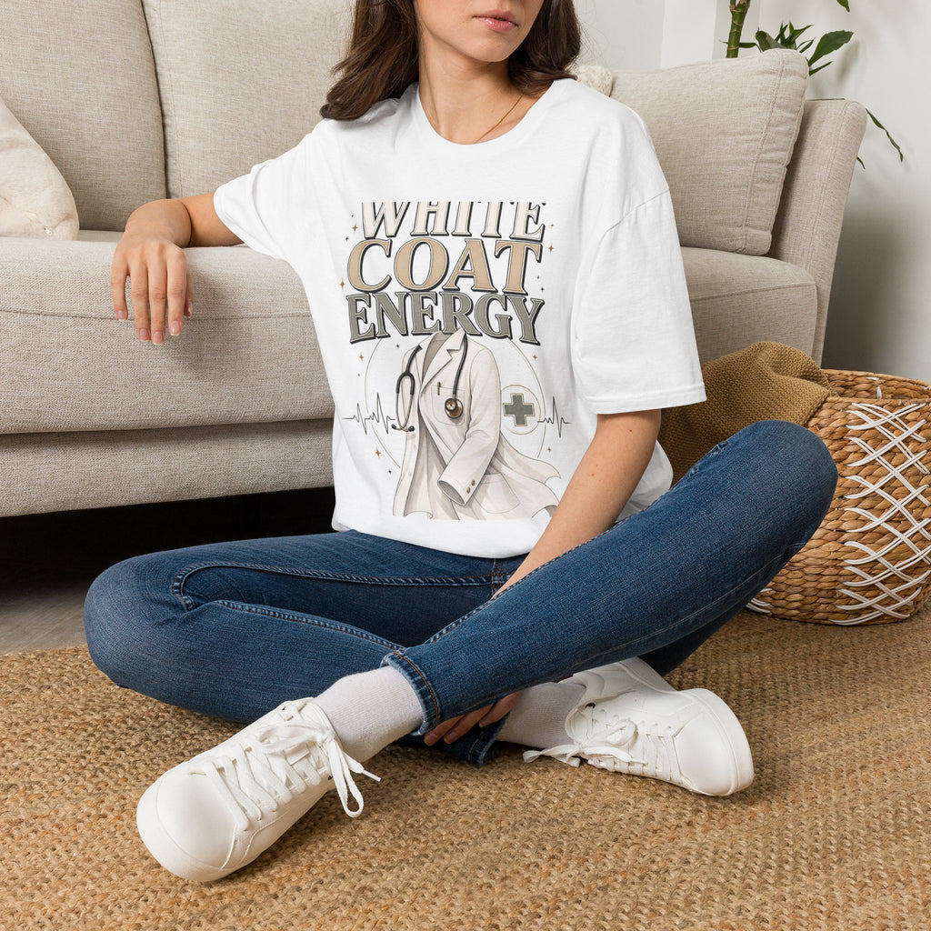 Elegant T Shirt Design Featuring White Coat Energy Typography