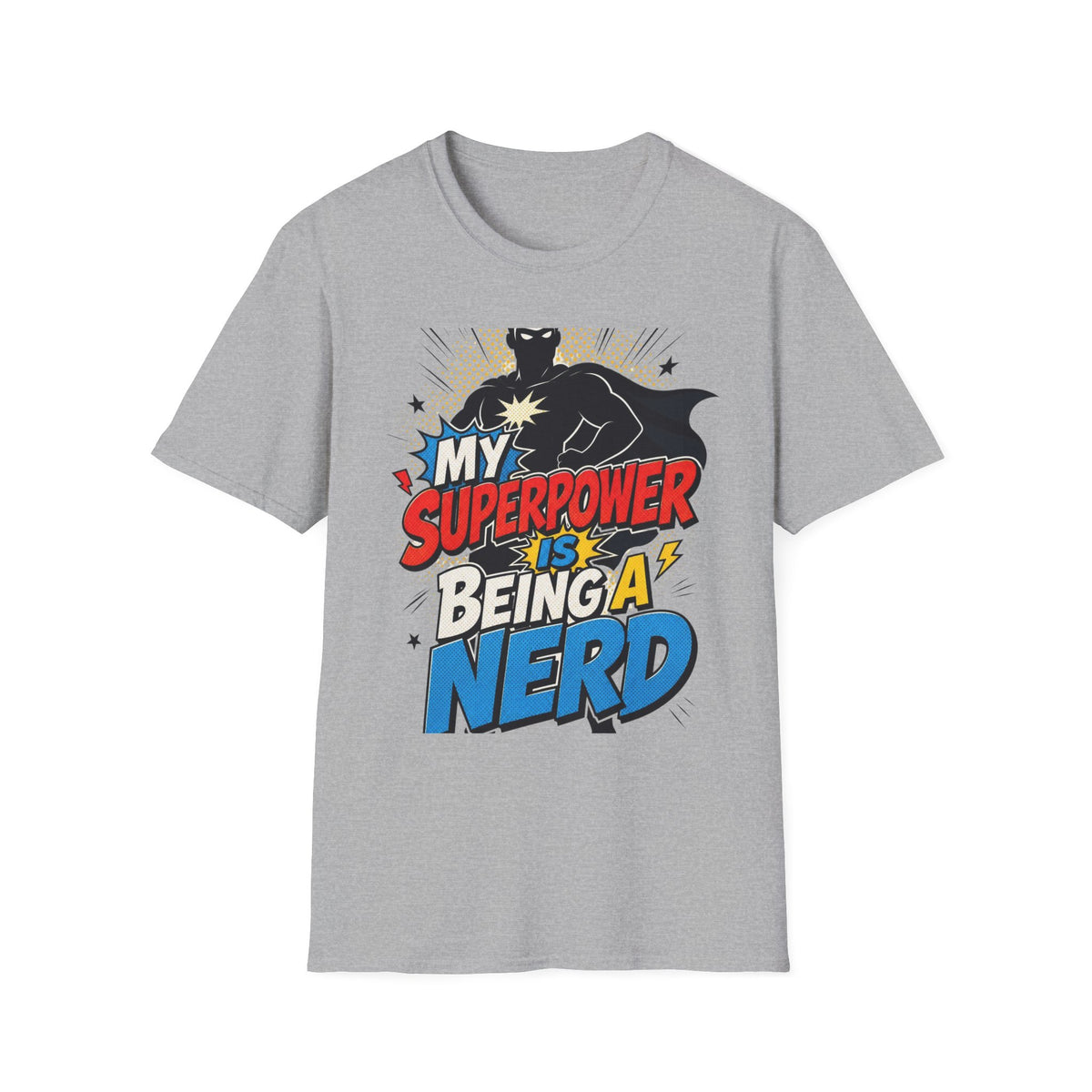 Comic Book Typography Celebrating Nerd Culture With Superhero Silhouette