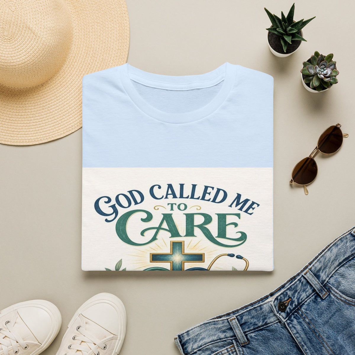 T-Shirt Design Featuring Faith Inspired Care Elements- Graphic Tees