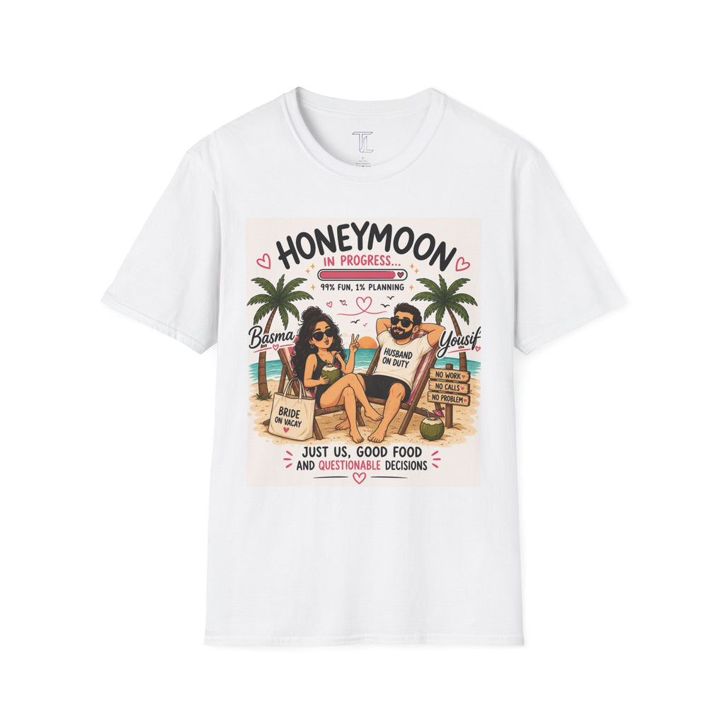 Honeymoon In Progress T-Shirt — Personalized Couple Vacation Tee