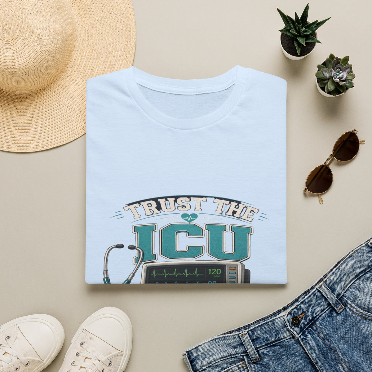 Bold T-Shirt Design Featuring Trust The ICU Nurse Phrase- Graphic Tees