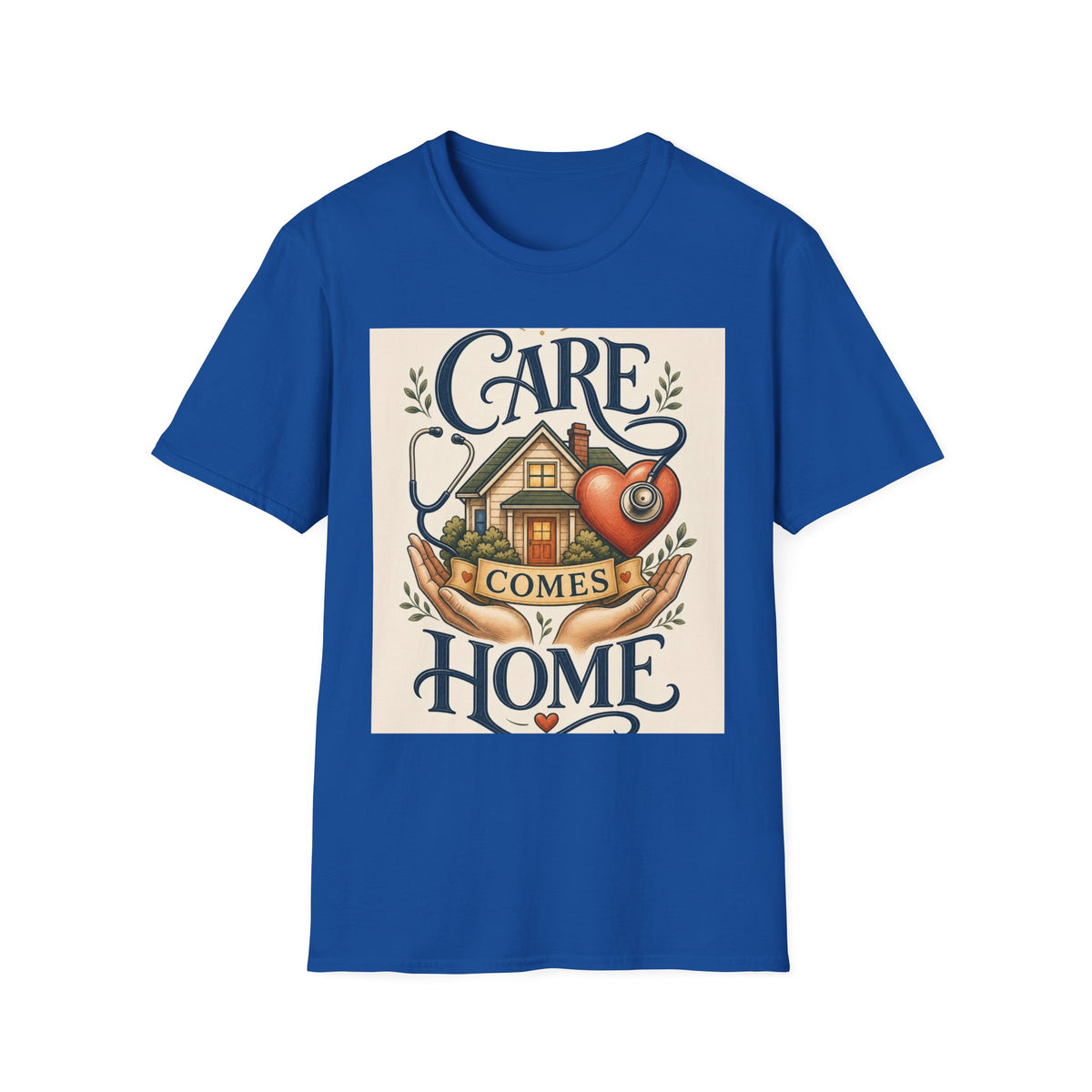 T Shirt Design Featuring Care Comes Home With Warm Illustrations
