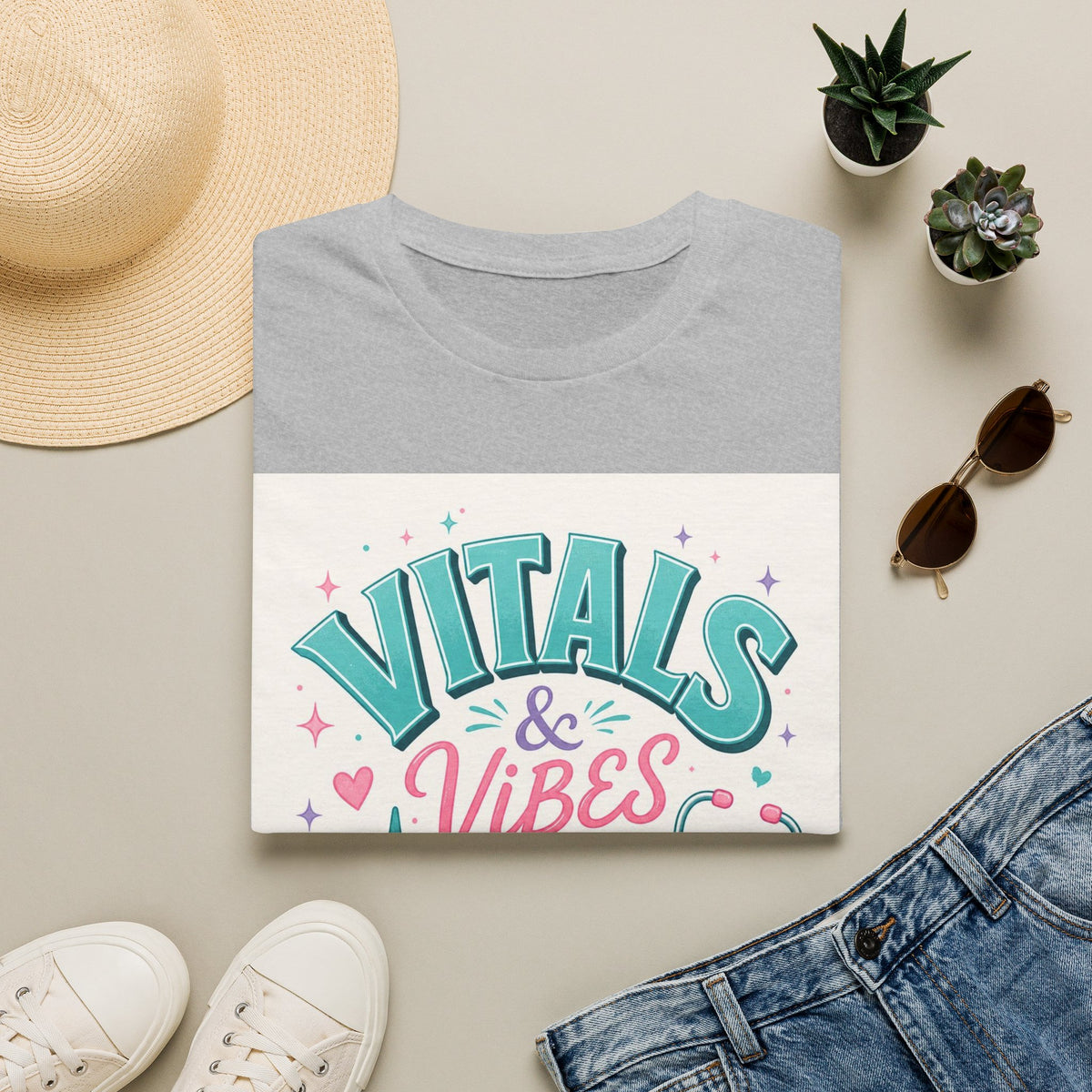 Trendy T Shirt Design Featuring Vitals And Vibes Phrase