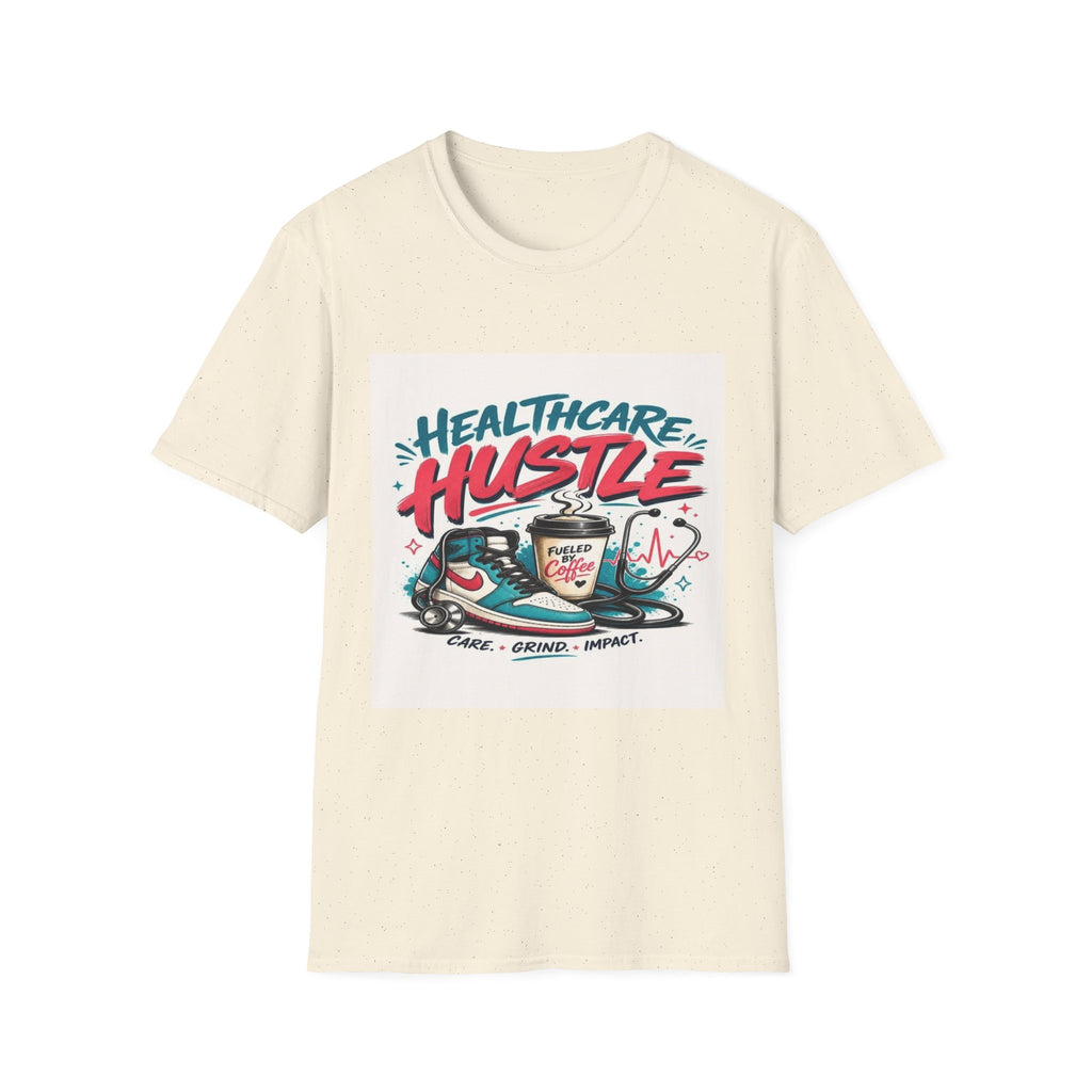 Dynamic T-Shirt Design Featuring Healthcare Hustle Text- Graphic Tees