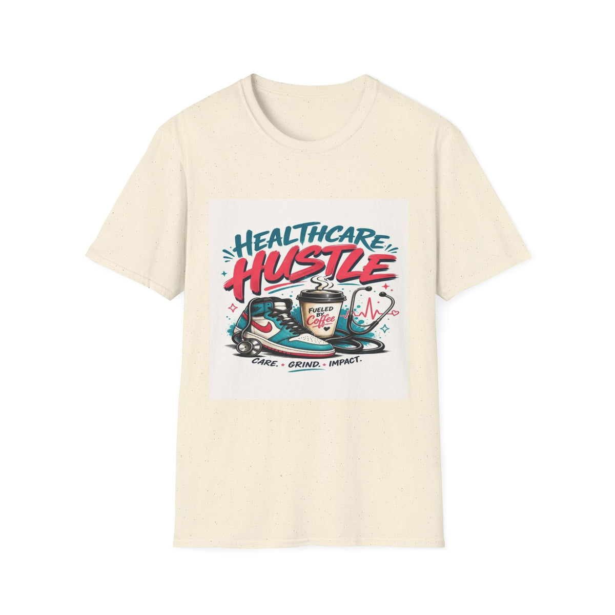 Dynamic T-Shirt Design Featuring Healthcare Hustle Text- Graphic Tees