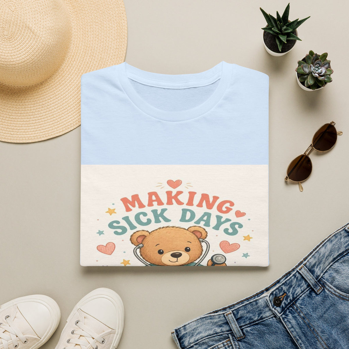 T-shirt Design Featuring Teddy Bear With Stethoscope And Stars- Graphic Tees