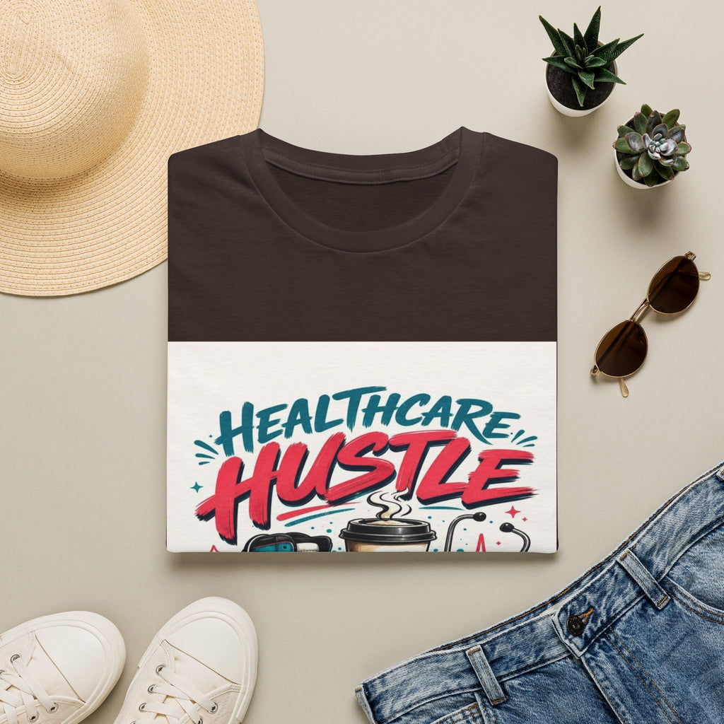 Dynamic T-Shirt Design Featuring Healthcare Hustle Text- Graphic Tees