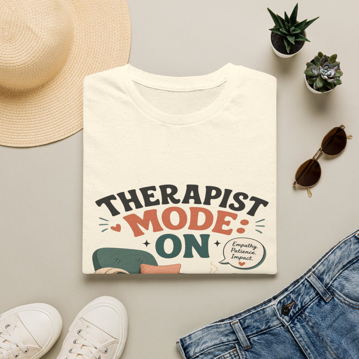 Bold Typography Depicting Therapist Mode With Stylish Illustrations- Graphic Tees