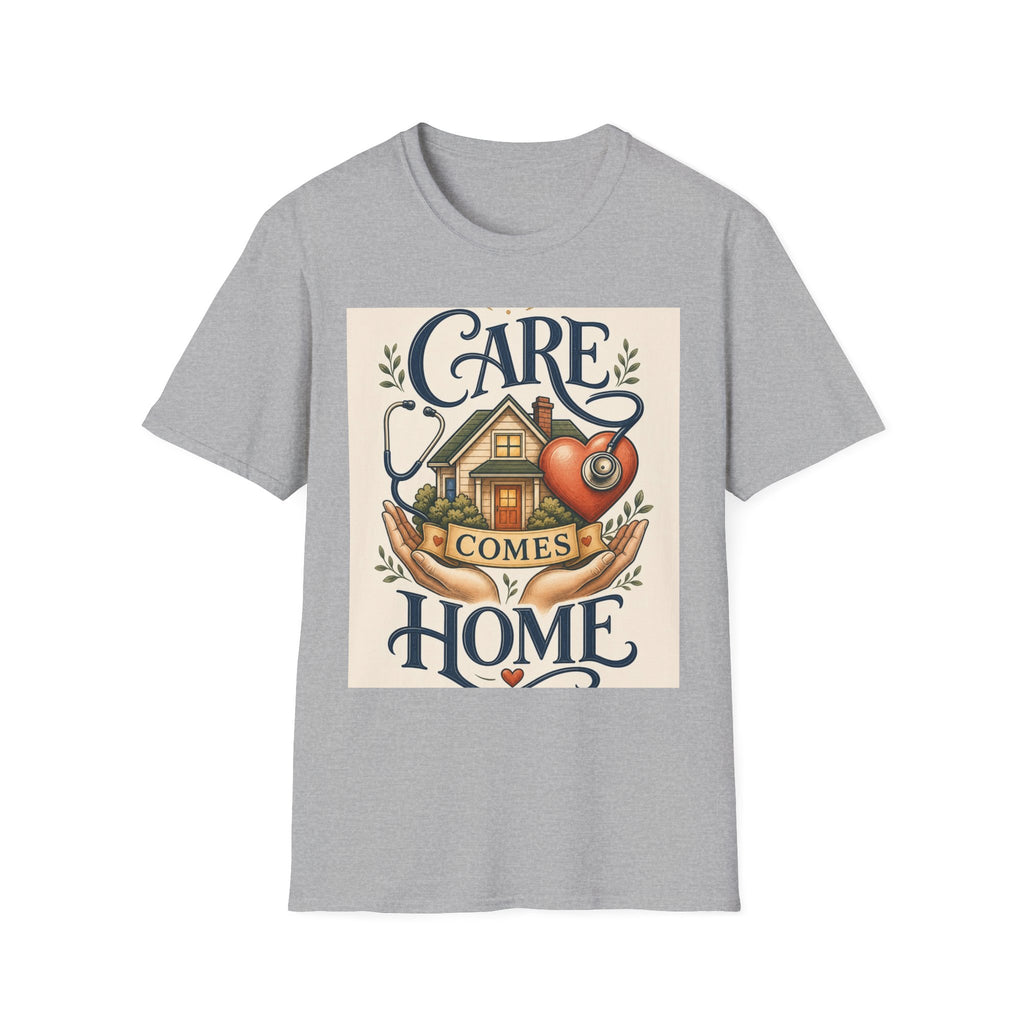 T Shirt Design Featuring Care Comes Home With Warm Illustrations