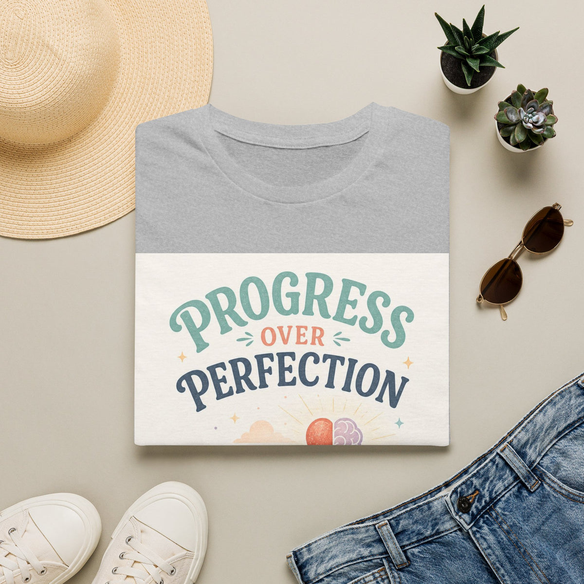 Bold T Shirt Design Featuring Progress Over Perfection Phrase