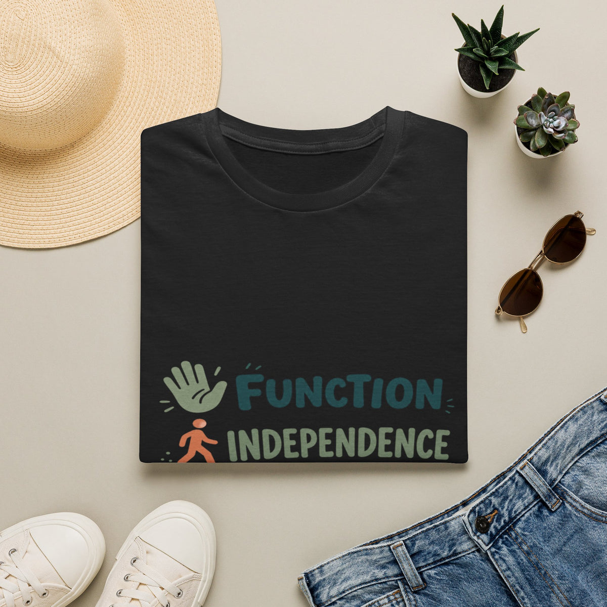 Playful Typography Featuring Function Independence Life With Icons- Graphic Tees