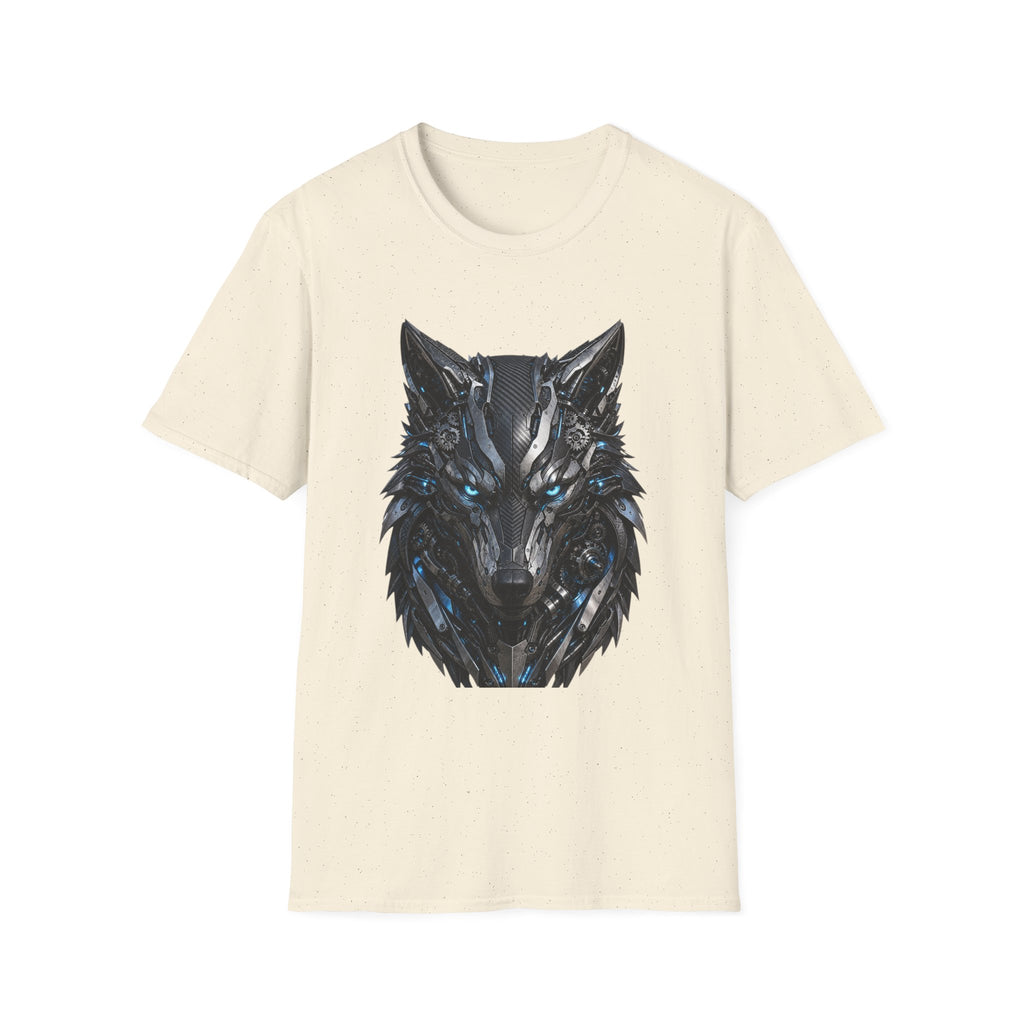 Wolf Mask T-Shirt — Futuristic Blue-Eyed Cyber Wolf Graphic Tee