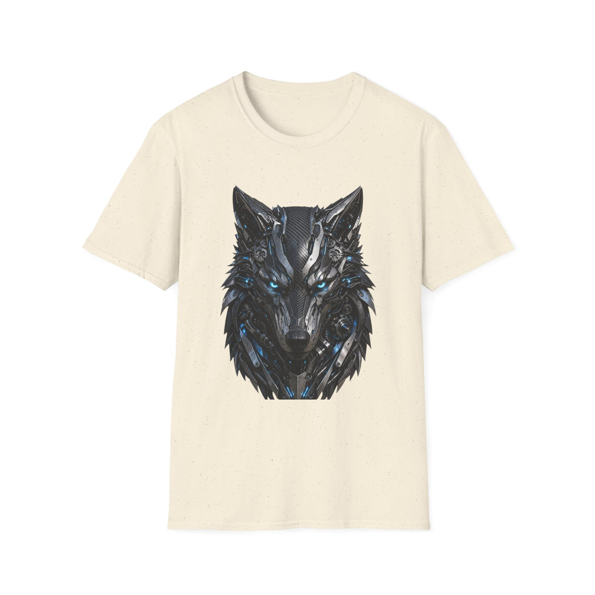 Wolf Mask T-Shirt — Futuristic Blue-Eyed Cyber Wolf Graphic Tee