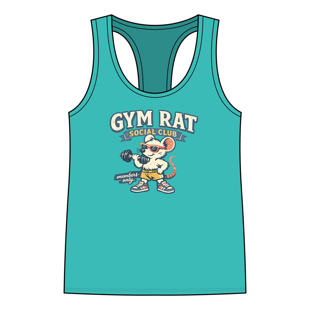 Gym Rat Tank Top — Women's Racerback Fitness Tank with Cute Mouse Weightlifter Design