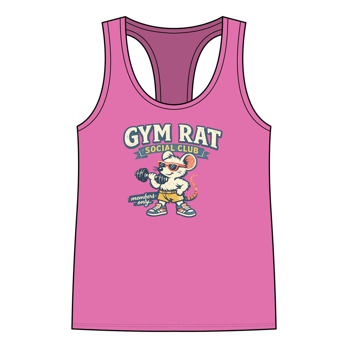 Gym Rat Tank Top — Women's Racerback Fitness Tank with Cute Mouse Weightlifter Design