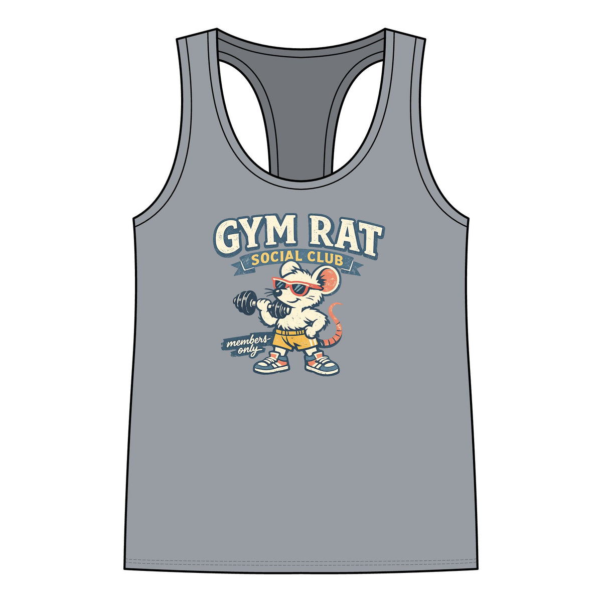 Gym Rat Tank Top — Women's Racerback Fitness Tank with Cute Mouse Weightlifter Design