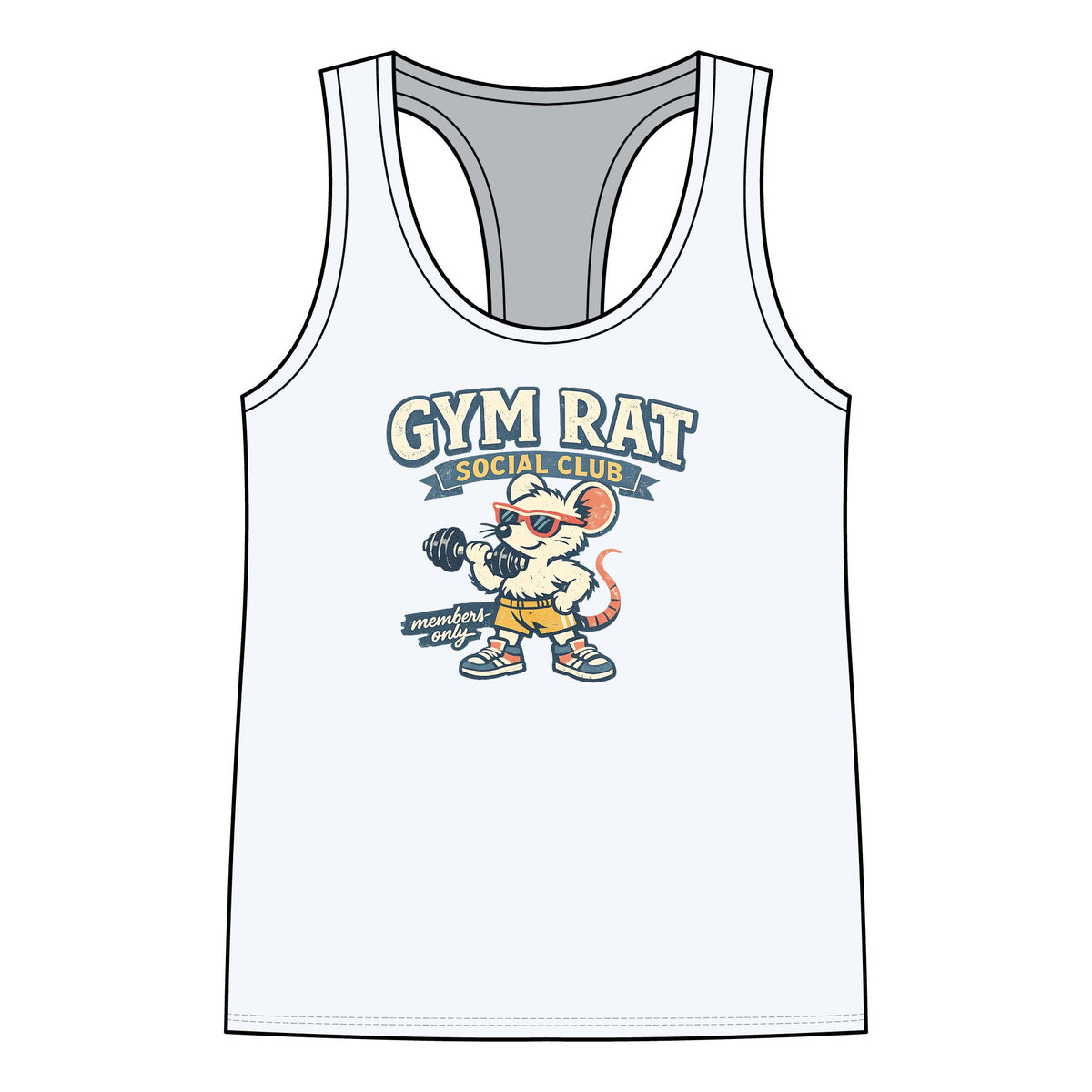 Gym Rat Tank Top — Women's Racerback Fitness Tank with Cute Mouse Weightlifter Design