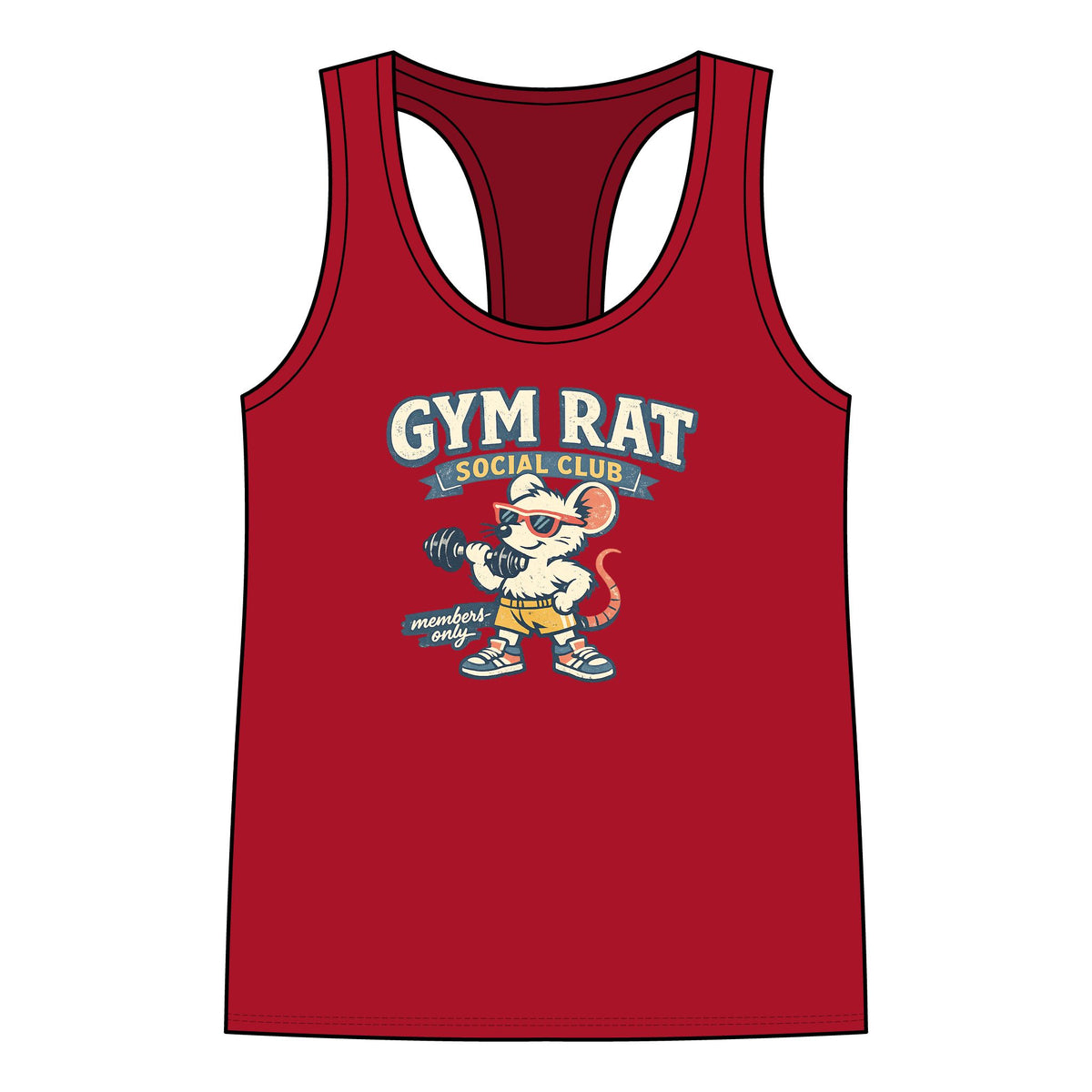 Gym Rat Tank Top — Women's Racerback Fitness Tank with Cute Mouse Weightlifter Design