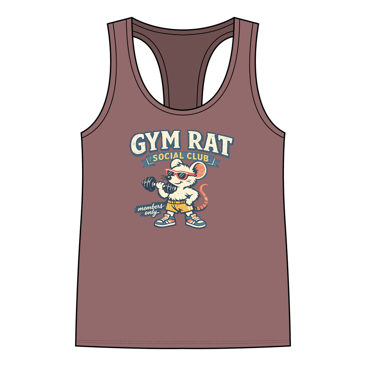 Gym Rat Tank Top — Women's Racerback Fitness Tank with Cute Mouse Weightlifter Design