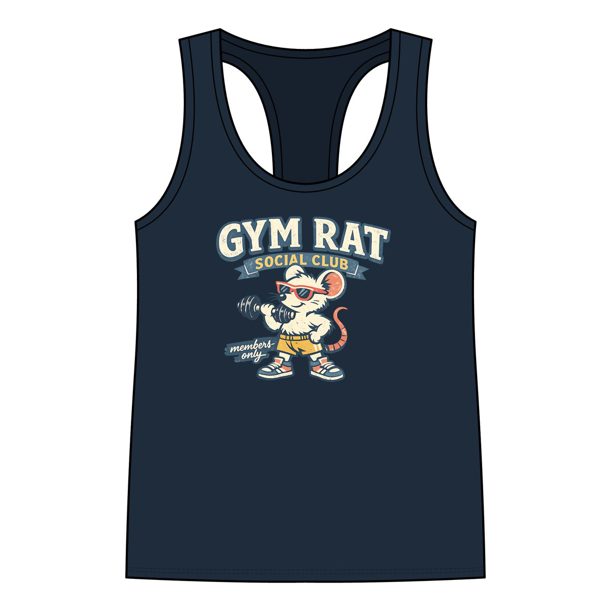 Gym Rat Tank Top — Women's Racerback Fitness Tank with Cute Mouse Weightlifter Design
