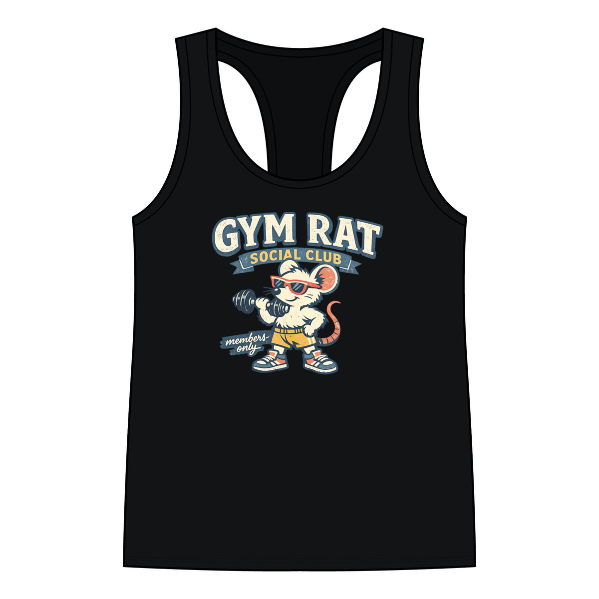 Gym Rat Tank Top — Women's Racerback Fitness Tank with Cute Mouse Weightlifter Design