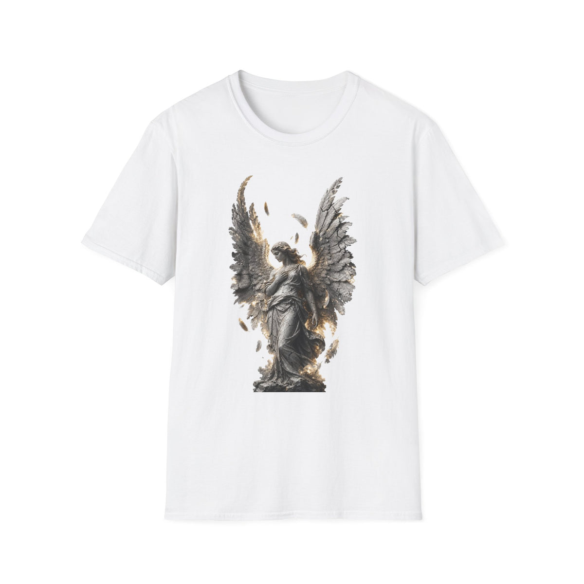 Angel Wings Graphic T-Shirt — Fallen Feather Statue Design