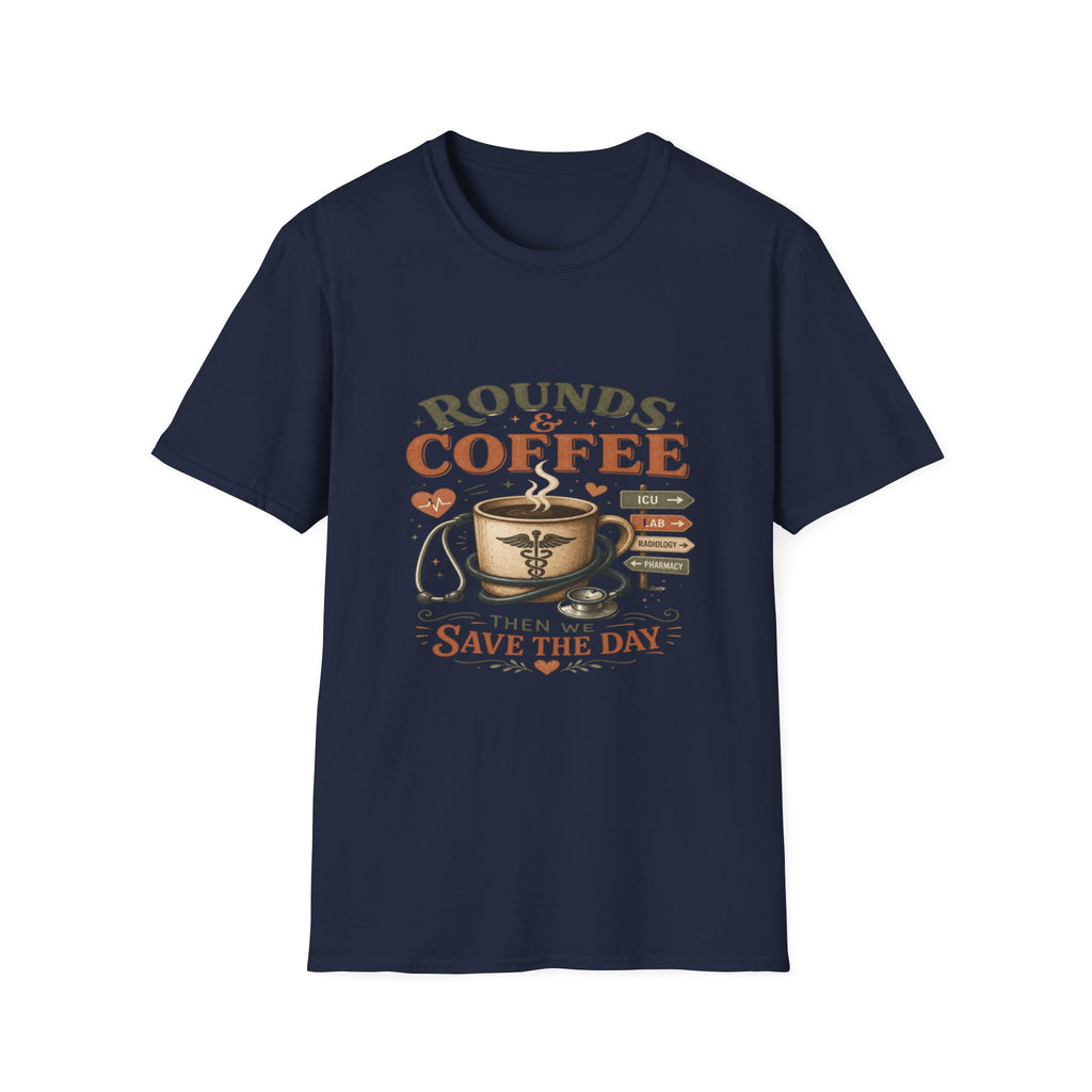 Coffee Cup With Stethoscope Combining Vintage Café And Medical Aesthetics- Graphic Tees