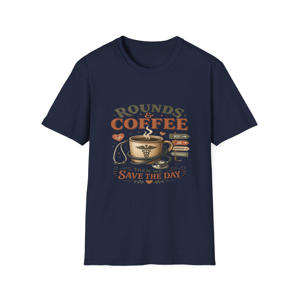 Coffee Cup With Stethoscope Combining Vintage Café And Medical Aesthetics- Graphic Tees
